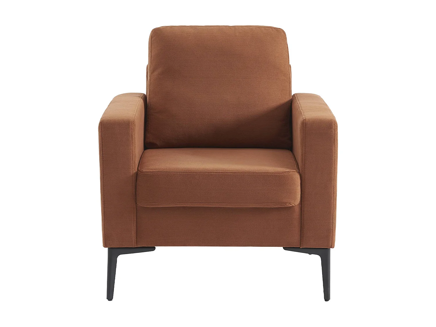 Fauteuil en velours côtelé terracotta - Bjorn - Canapé 1 place fixe droit pieds métal