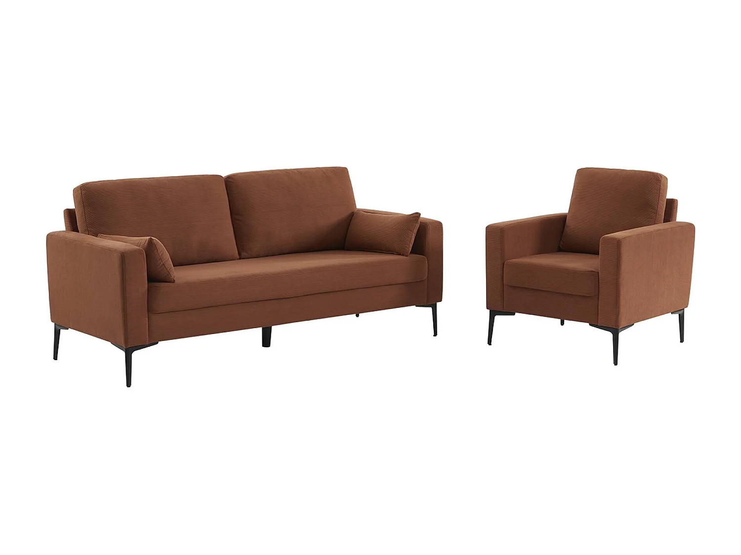 Fauteuil en velours côtelé terracotta - Bjorn - Canapé 1 place fixe droit pieds métal