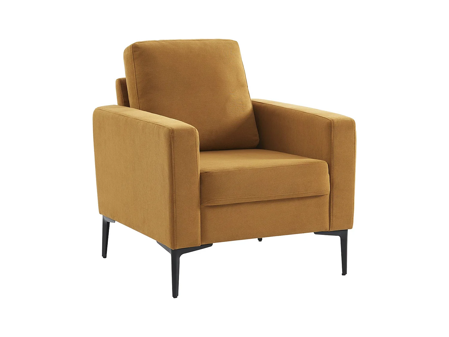 Fauteuil en velours côtelé ocre - Bjorn - Canapé 1 place fixe droit pieds métal