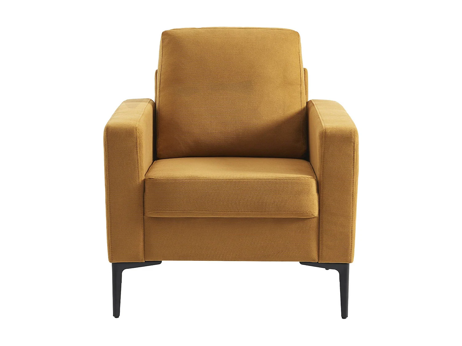 Fauteuil en velours côtelé ocre - Bjorn - Canapé 1 place fixe droit pieds métal