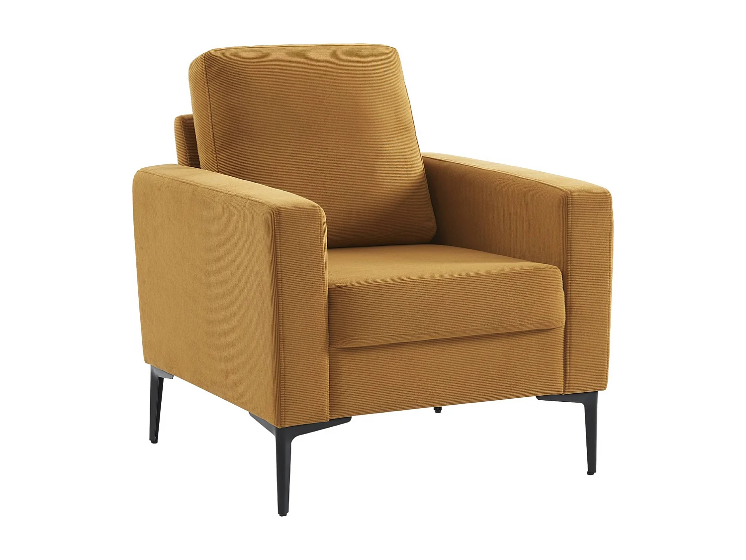 Fauteuil en velours côtelé ocre - Bjorn - Canapé 1 place fixe droit pieds métal