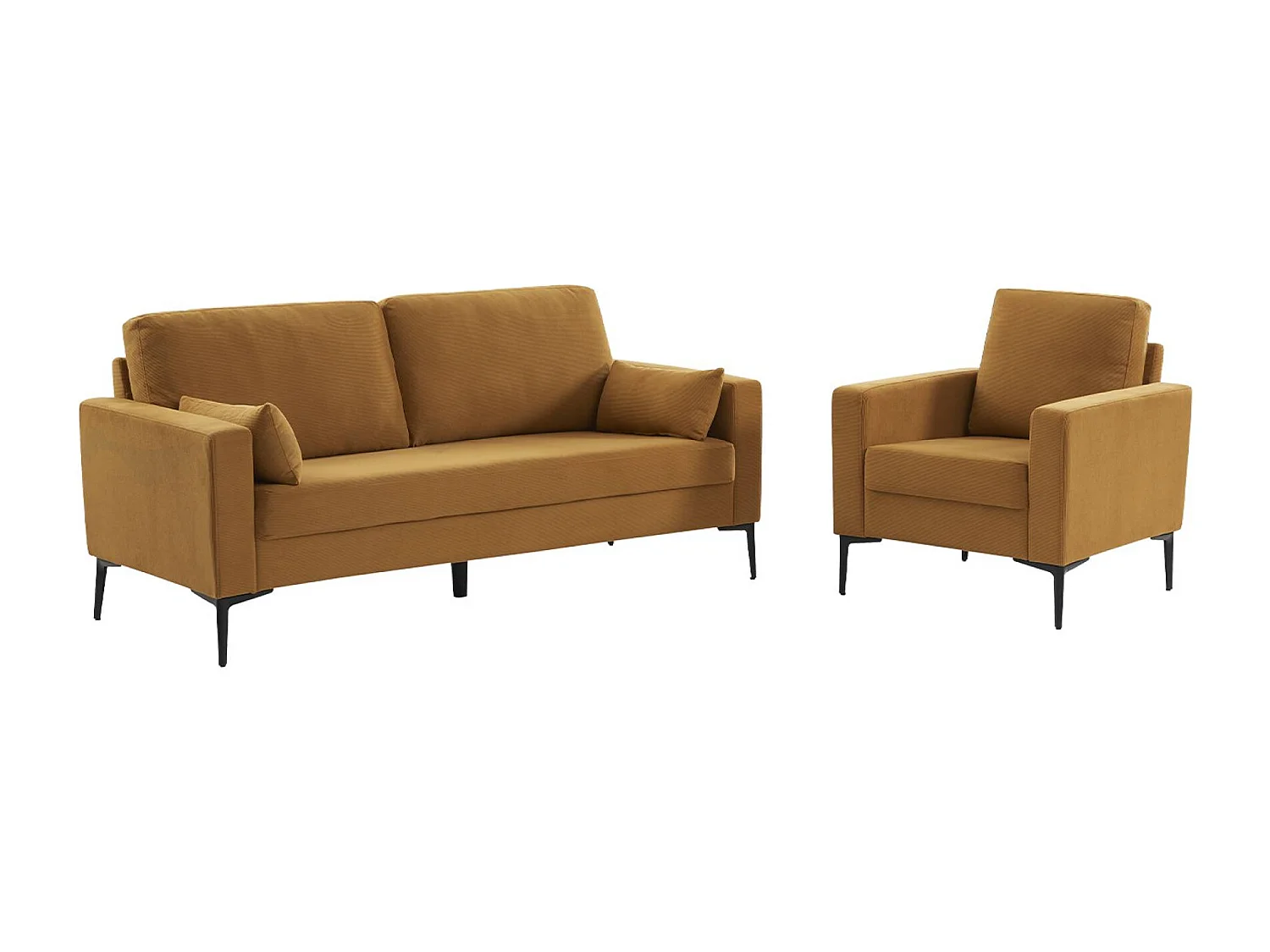 Fauteuil en velours côtelé ocre - Bjorn - Canapé 1 place fixe droit pieds métal