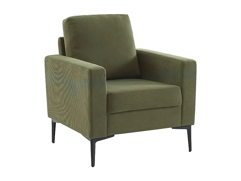 Fauteuil en velours côtelé kaki foncé - Bjorn - Canapé 1 place fixe droit pieds métal