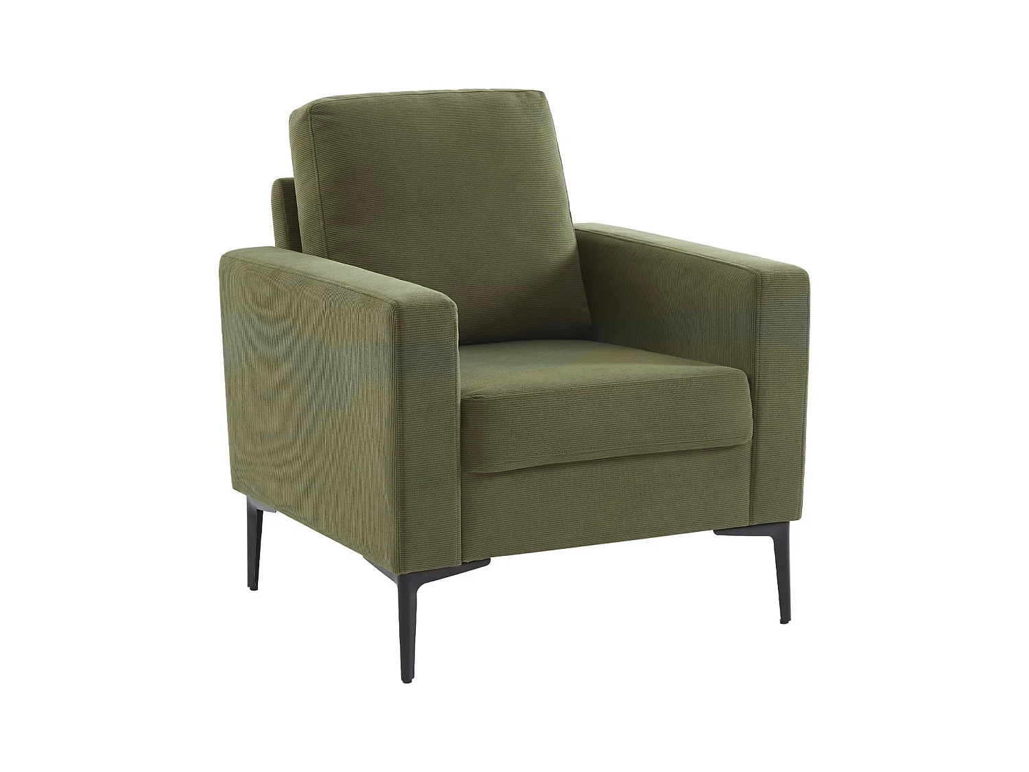 Fauteuil en velours côtelé kaki foncé - Bjorn - Canapé 1 place fixe droit pieds métal
