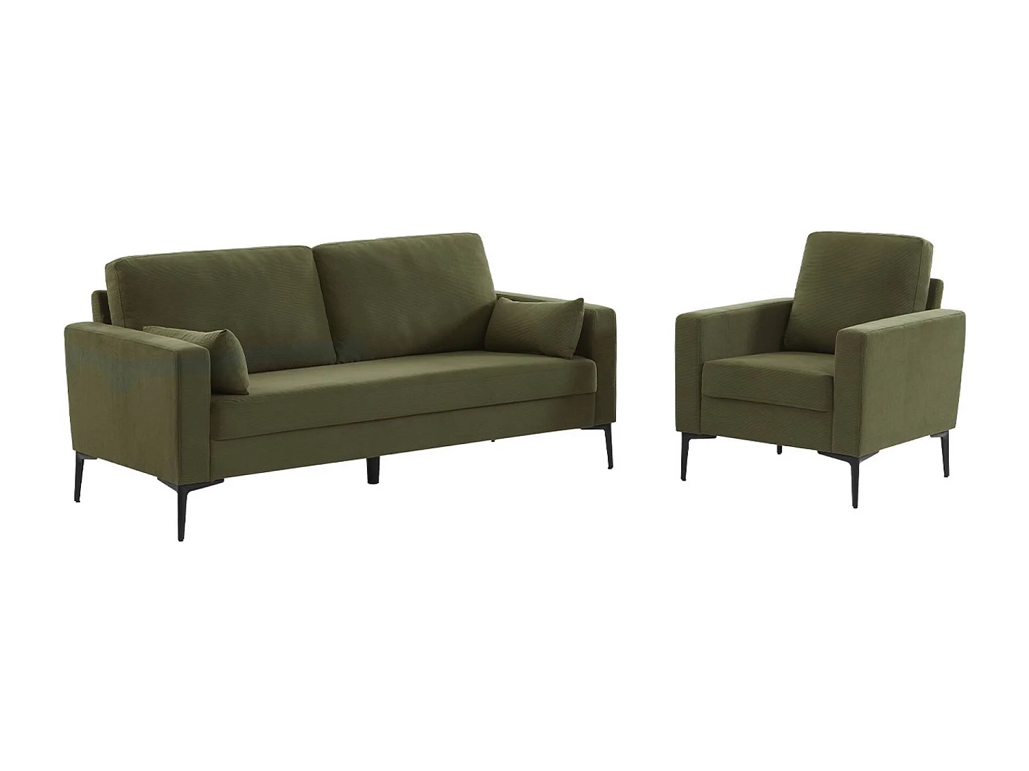 Sillón de pana y patas de metal kaki oscuro