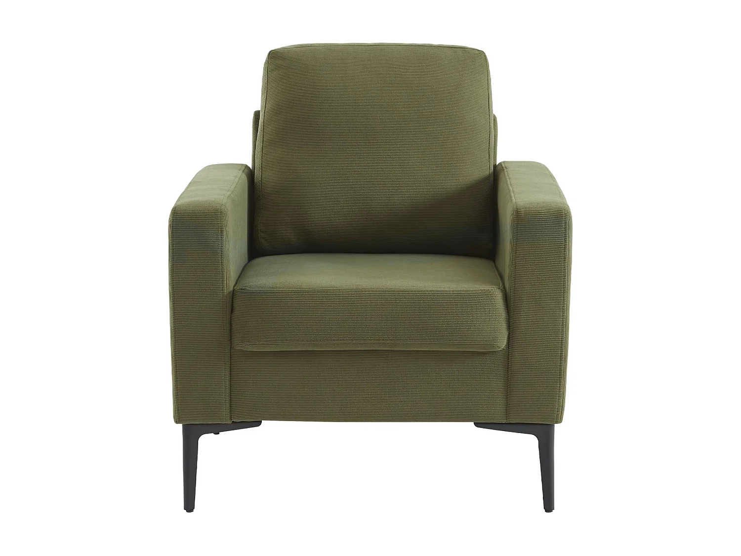 Fauteuil en velours côtelé kaki foncé - Bjorn - Canapé 1 place fixe droit pieds métal