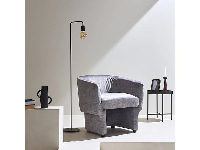 Fauteuil relax en tissu avec forme de dossier et piètement arrondis gris clair