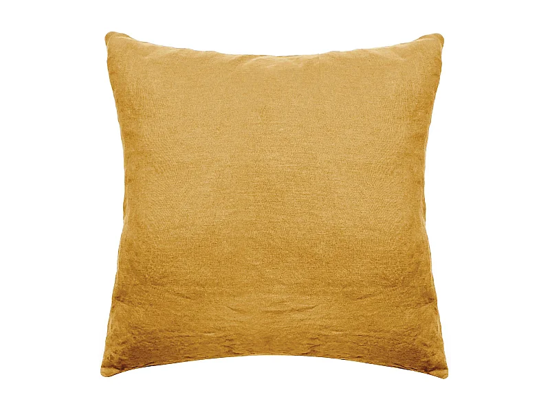 Taie d'oreiller 65x65 cm pur coton lavé PALACE jaune curry
