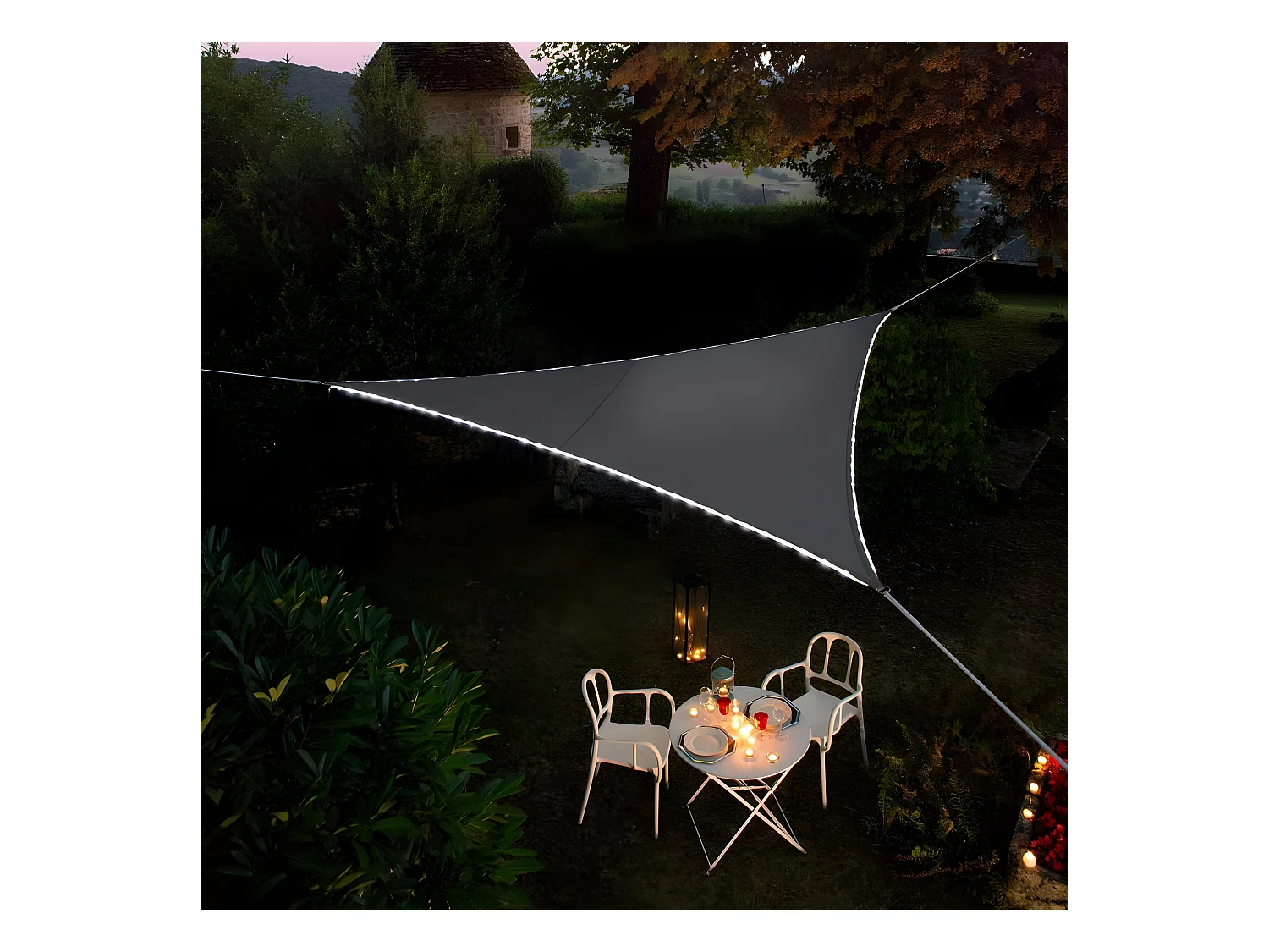 Voile d'ombrage triangulaire Leds solaires 3,6 x 3,6 x 3,6 m Ardoise - Jardiline