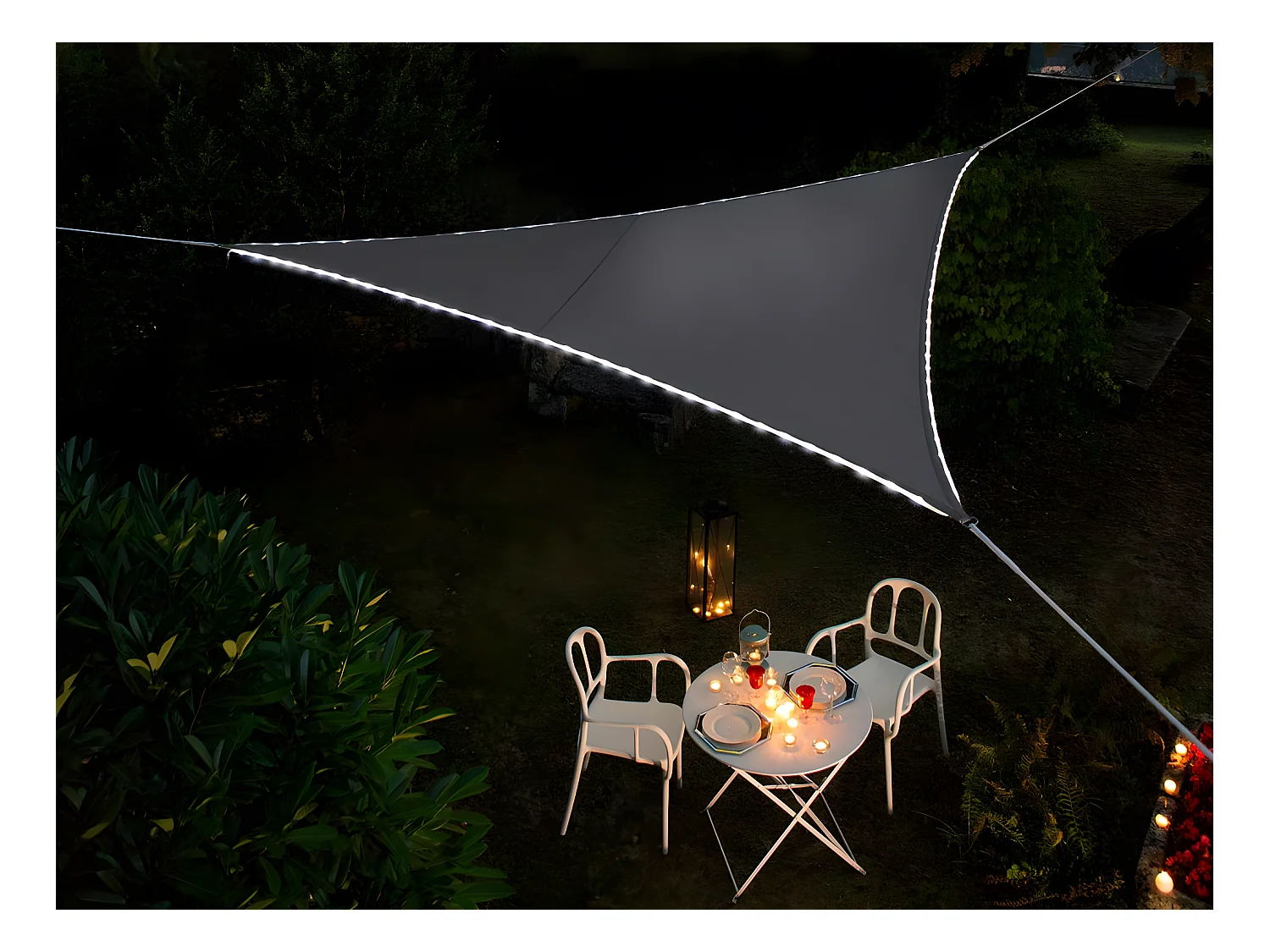 Voile d'ombrage triangulaire Leds solaires 3,6 x 3,6 x 3,6 m Ardoise - Jardiline