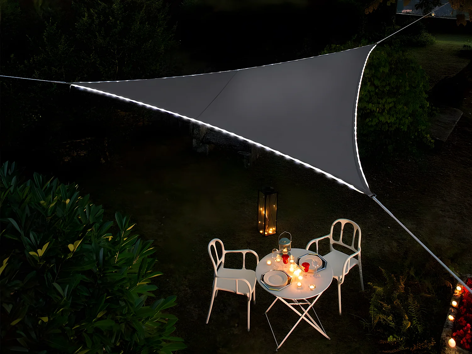 Voile d'ombrage triangulaire Leds solaires 3,6 x 3,6 x 3,6 m Ardoise - Jardiline