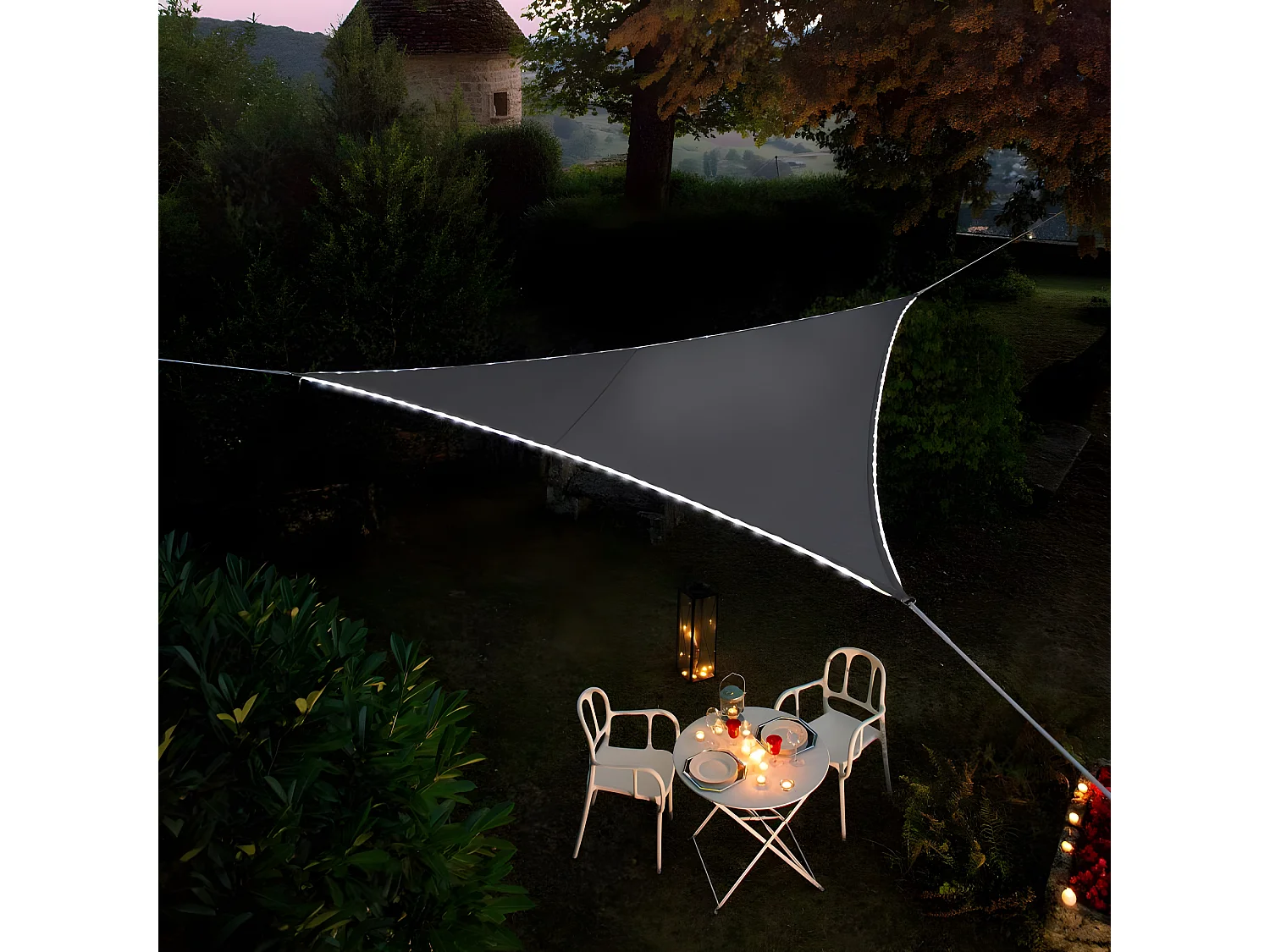 Voile d'ombrage triangulaire Leds solaires 3,6 x 3,6 x 3,6 m Ardoise - Jardiline