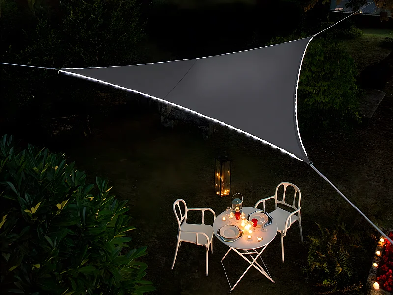 Voile d'ombrage triangulaire Leds solaires 3,6 x 3,6 x 3,6 m Ardoise - Jardiline