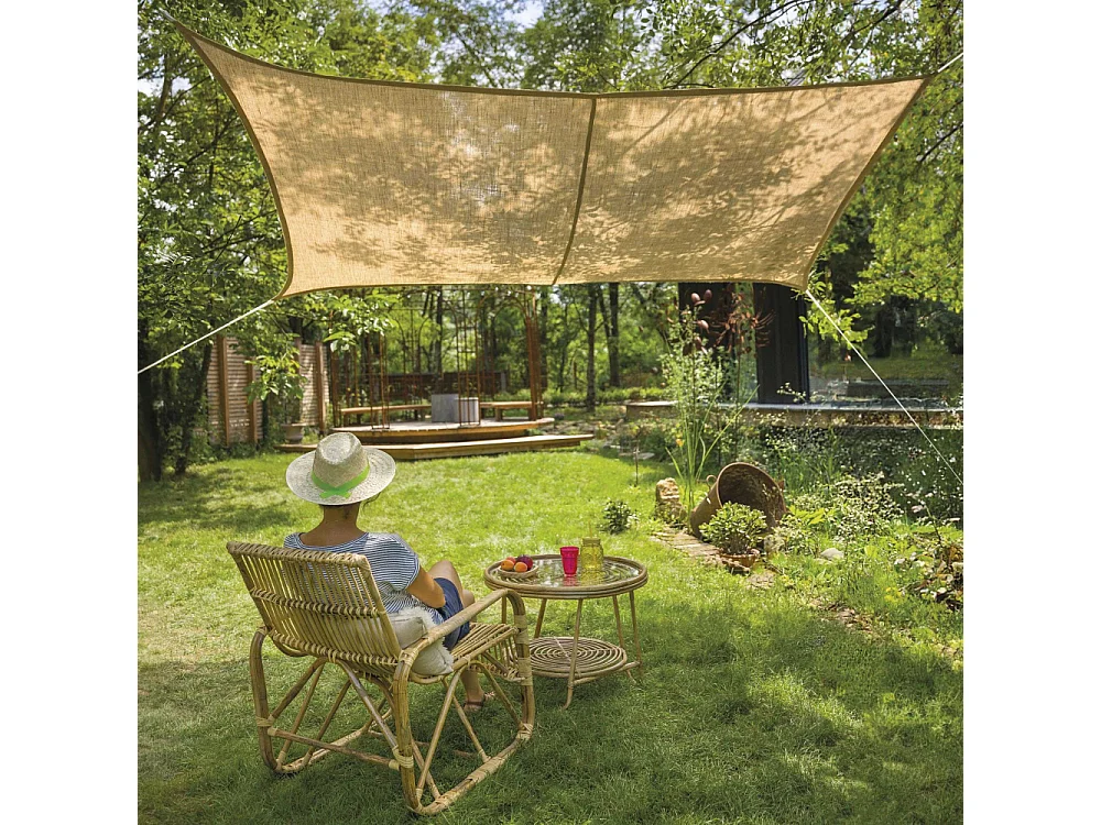 Voile d'ombrage rectangulaire en jute 3 x 2 m
