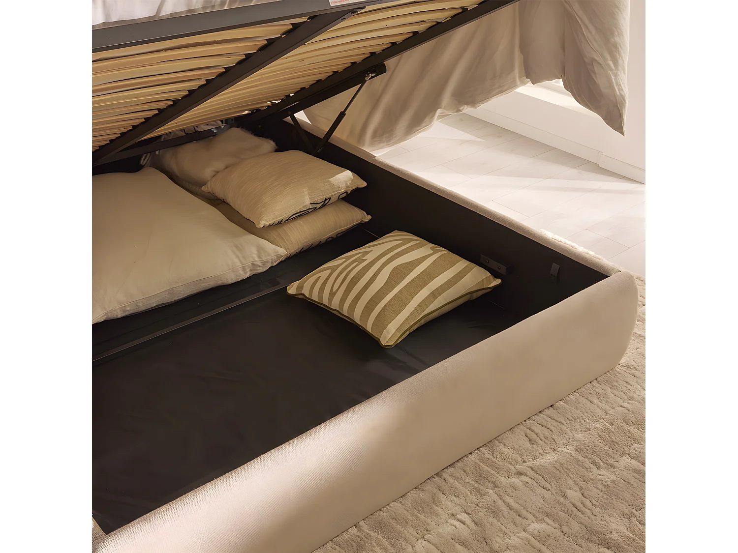 Cali - Lit coffre en tissu 160x200cm - Écru