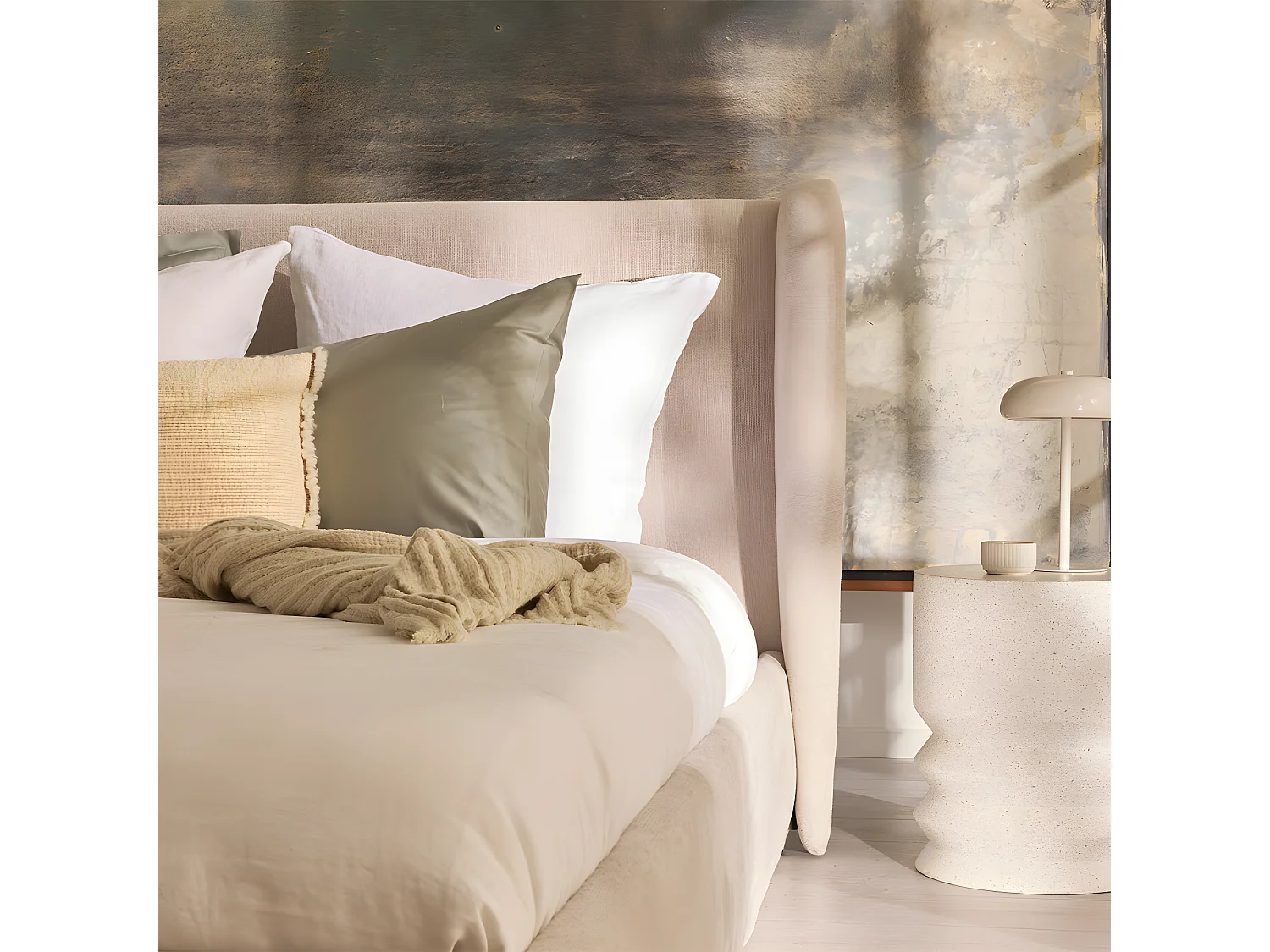 Cali - Lit coffre en tissu 160x200cm - Écru