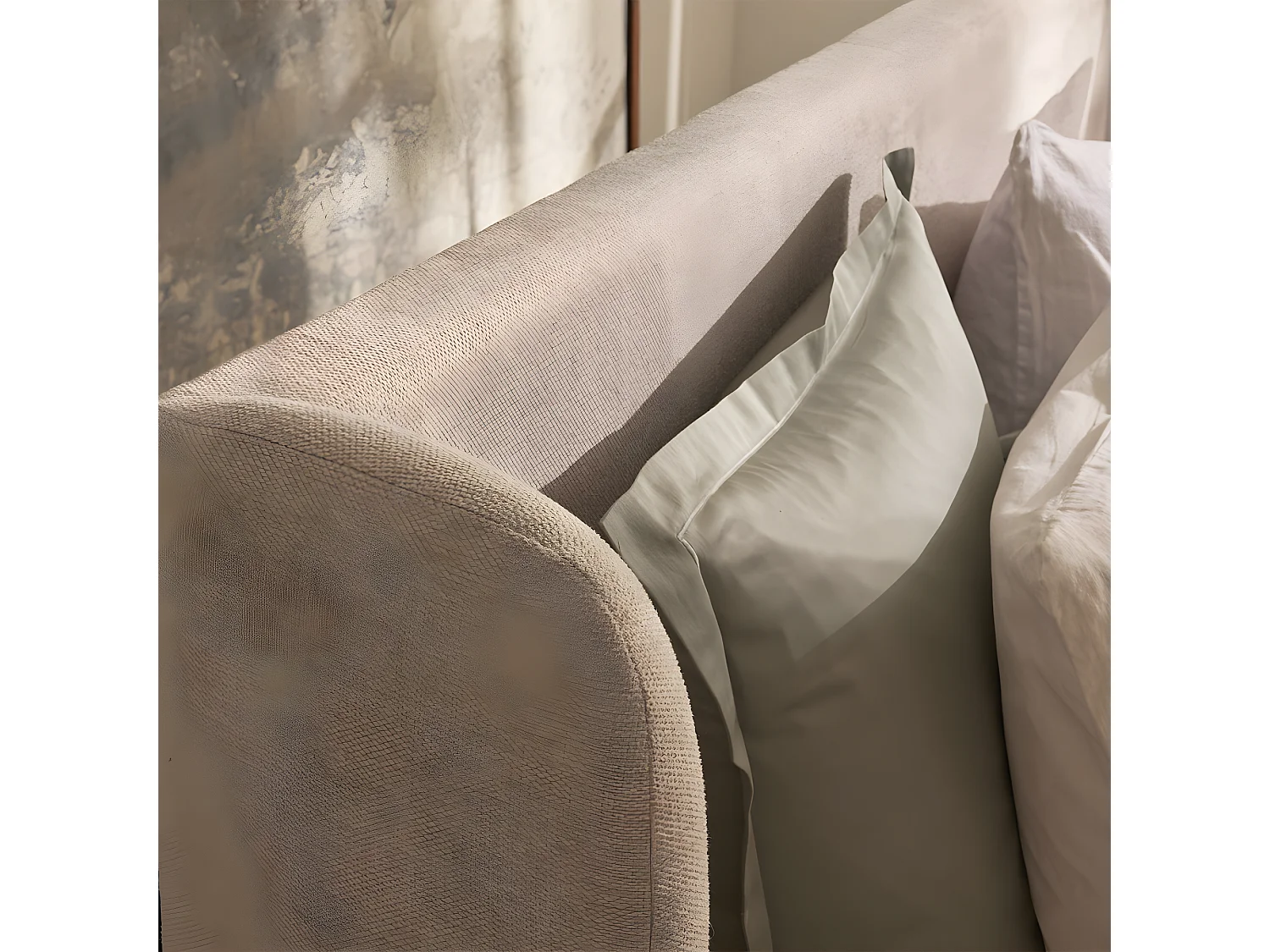 Cali - Lit coffre en tissu 160x200cm - Écru