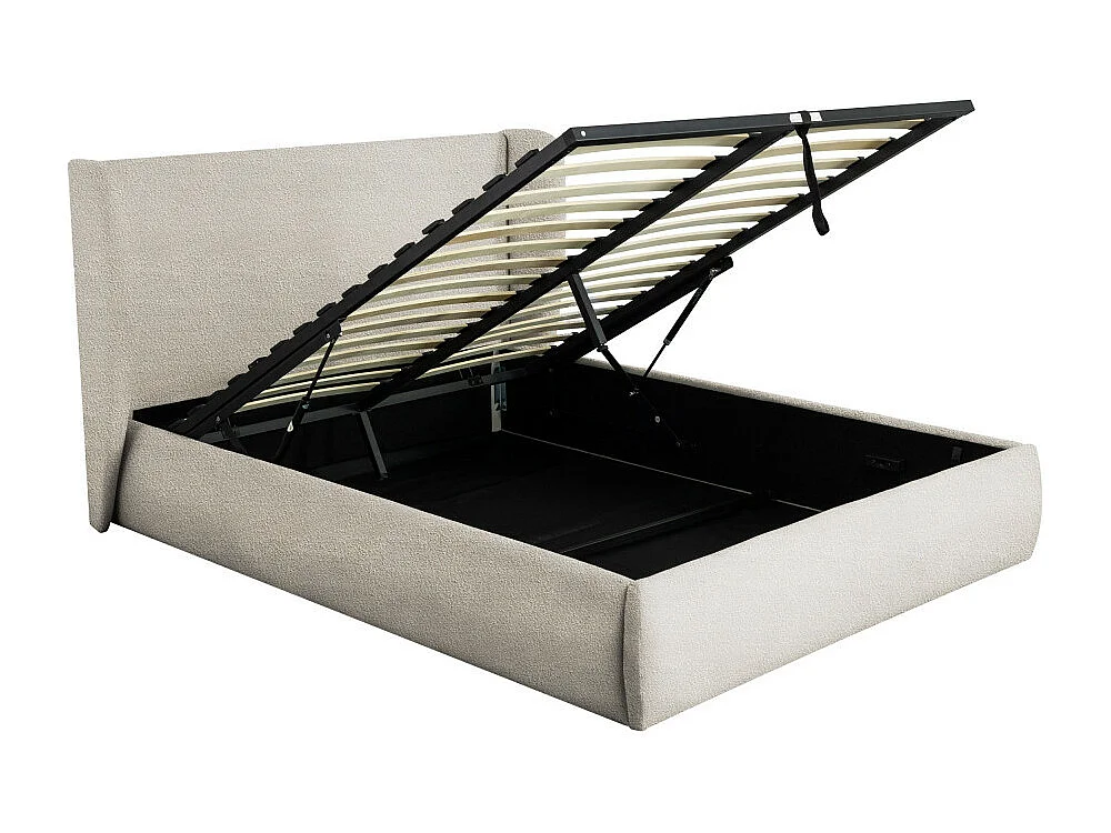 Cali - Lit coffre en tissu bouclette 160x200cm - Écru