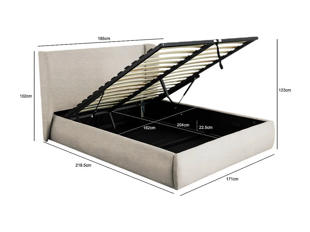 Cali - Lit coffre en tissu bouclette 160x200cm - Écru