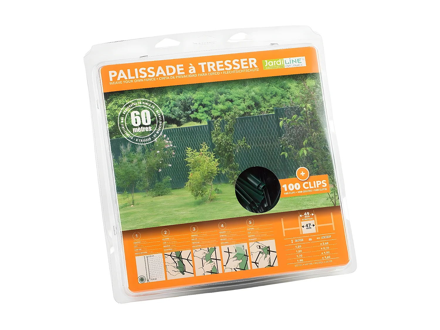 Lanière PVC pour palissade largeur 47 mm x 60 m+100 clips- Vert Foncé - Jardiline
