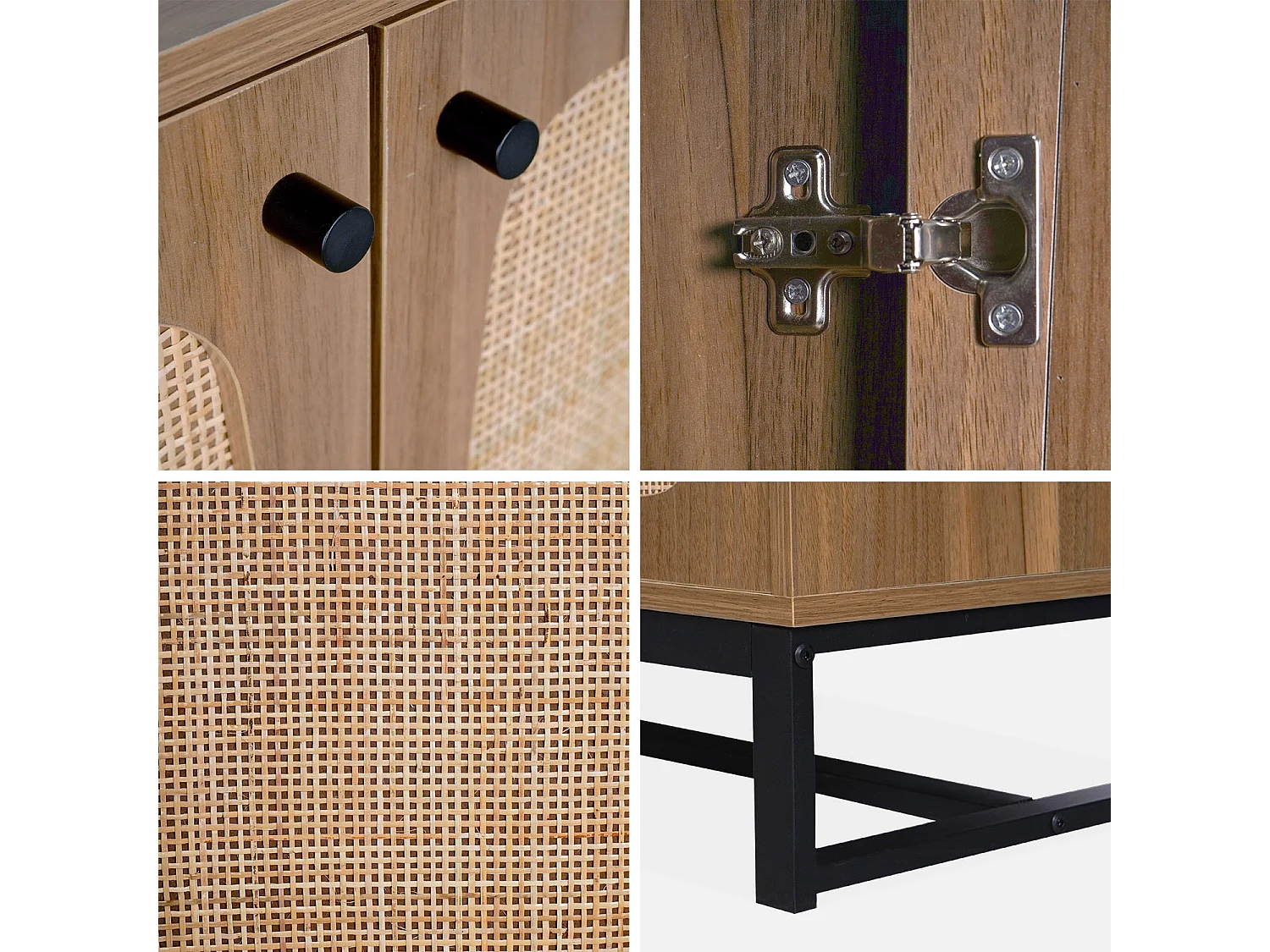 Aparador 2 puertas caña y madera, 100cm natural