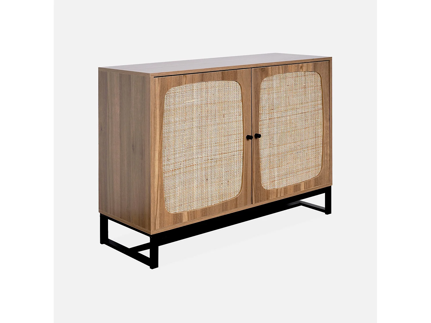 Credenza a 2 ante in canna e legno, 100cm, marrone naturale