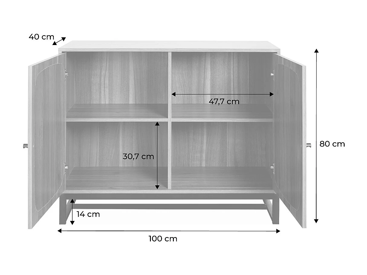 Credenza a 2 ante in canna e legno, 100cm, marrone naturale