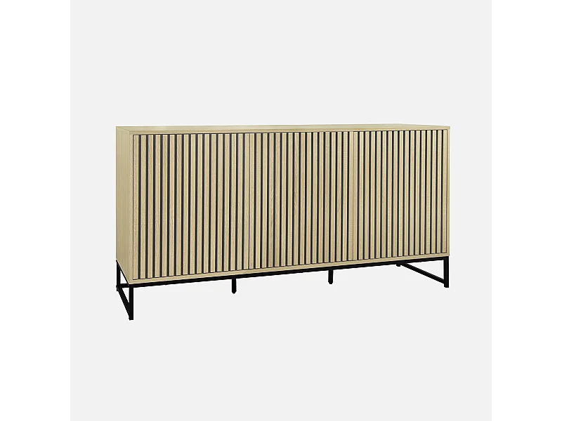 Aparador contemporáneo acanalado efecto madera 3 puertas, 160cm