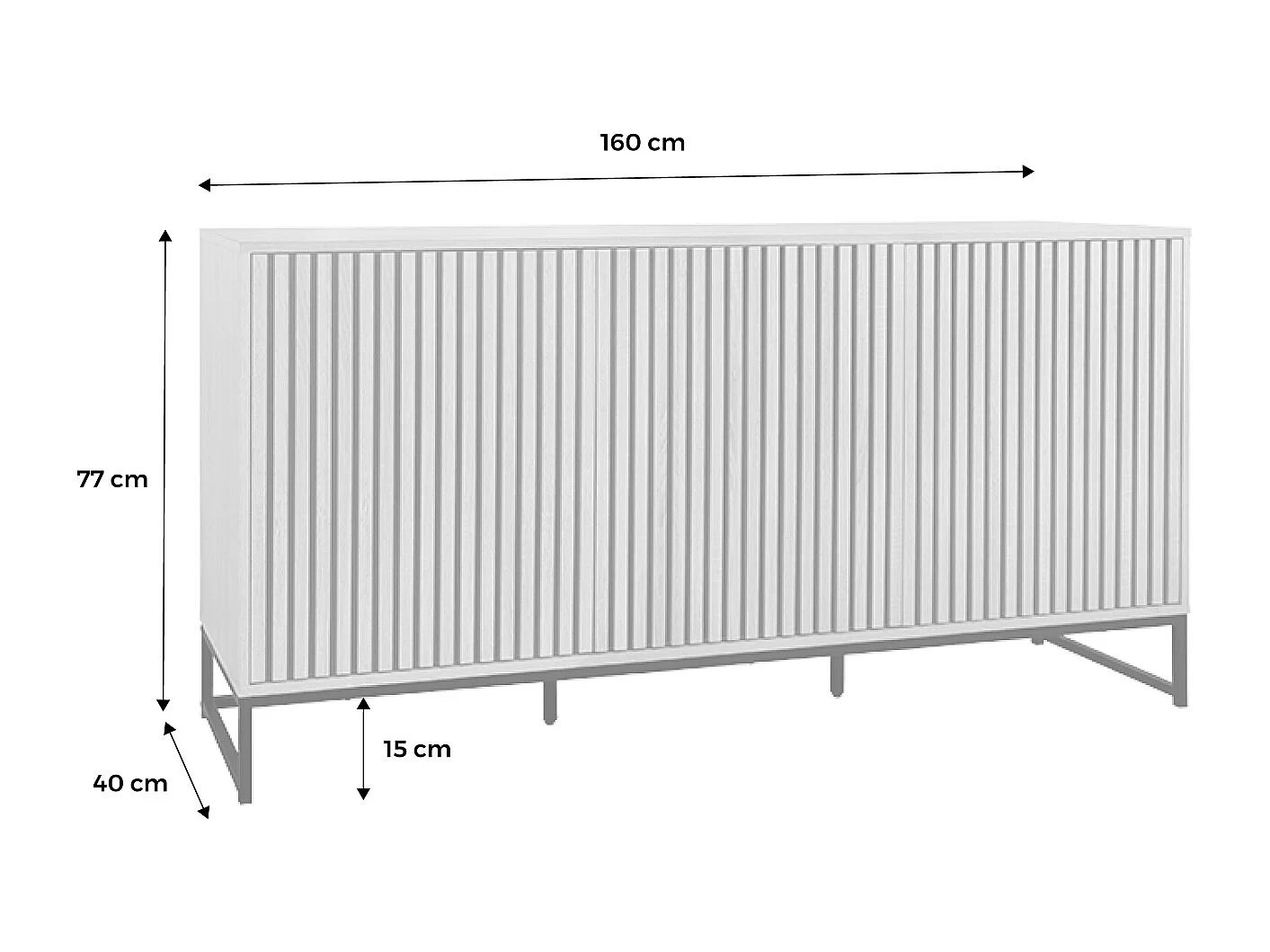 Aparador contemporáneo acanalado efecto madera 3 puertas, 160cm