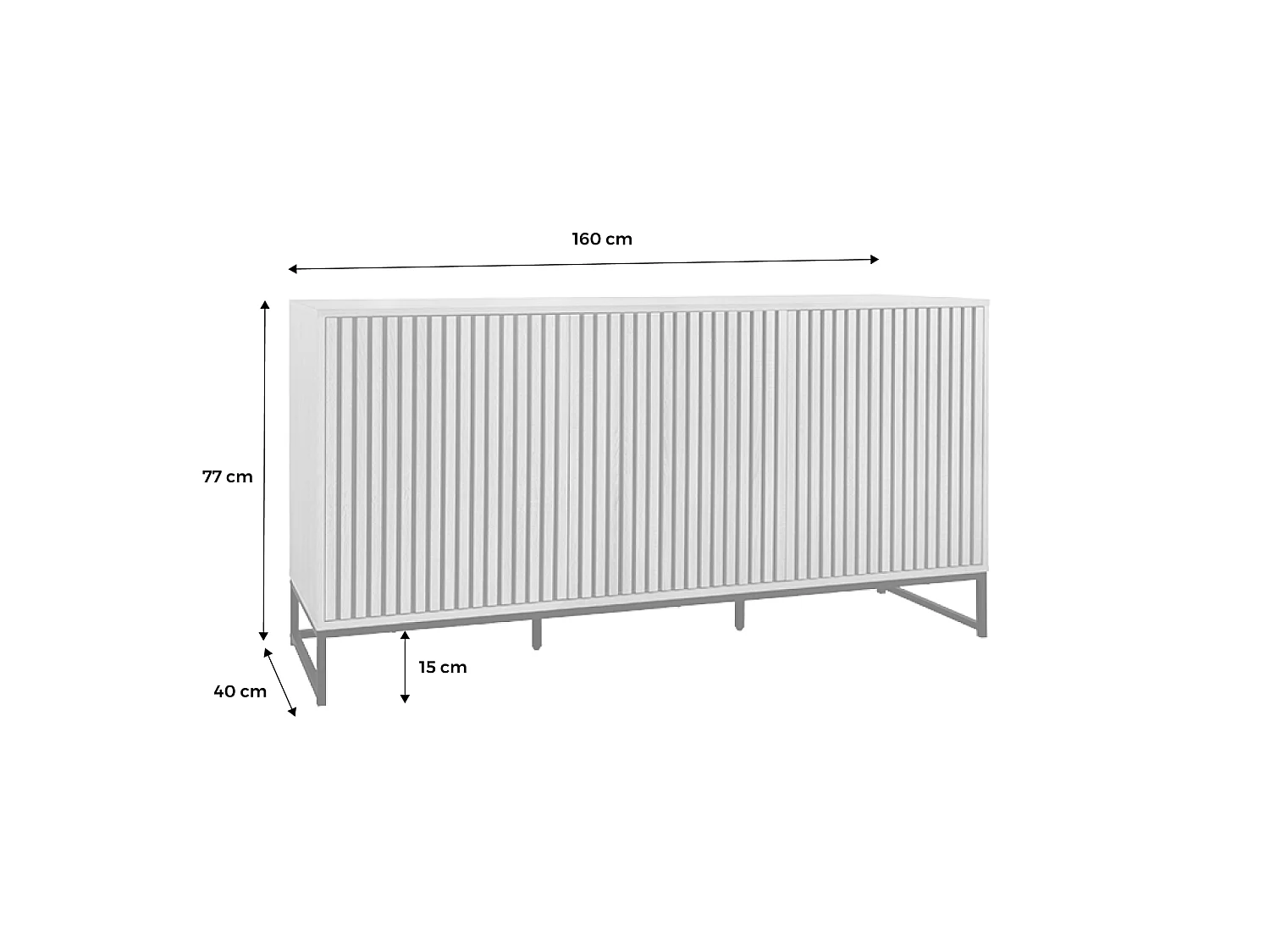 Credenza contemporanea scanalata effetto legno a 3 ante, 160cm,