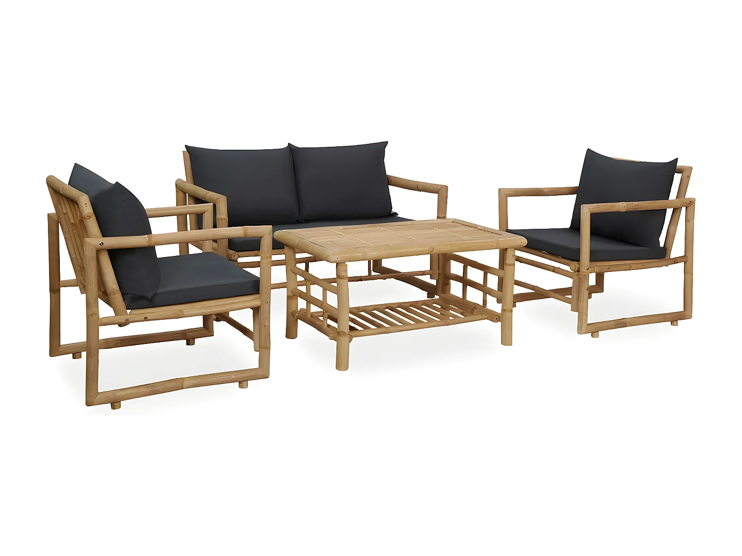 Salon de jardin 4 pcs avec coussins Bambou