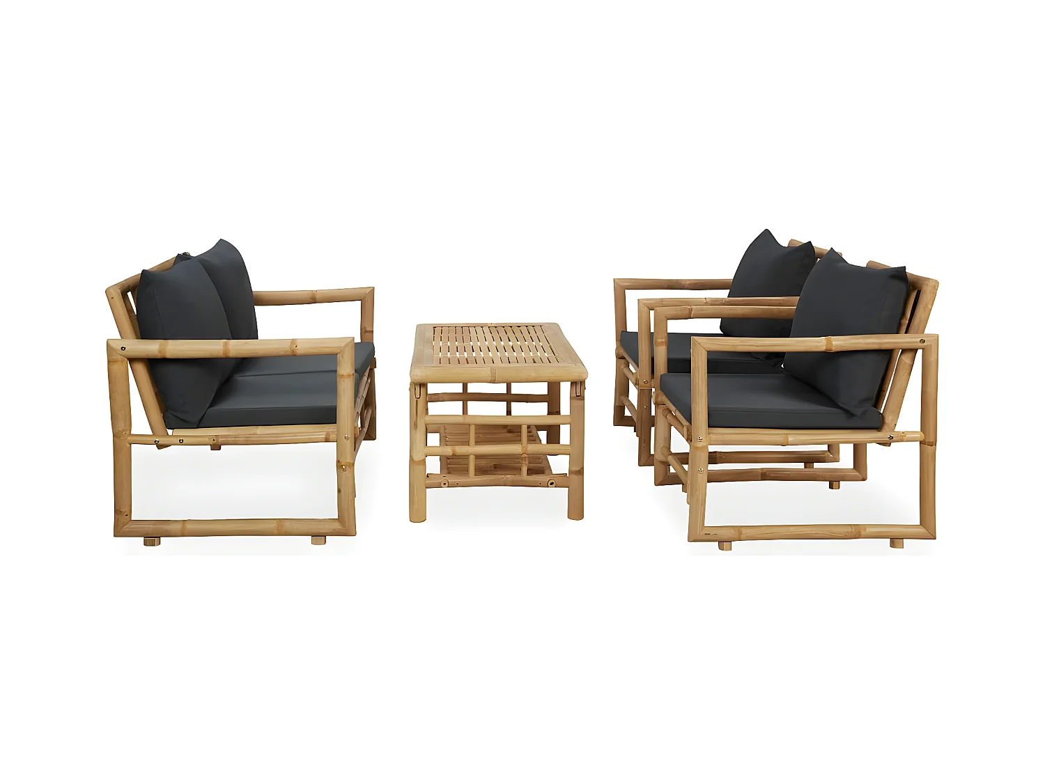 Salon de jardin 4 pcs avec coussins Bambou