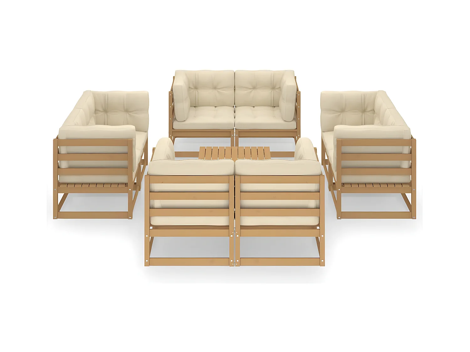 Salon de jardin 9 pcs avec coussins bois de pin massif
