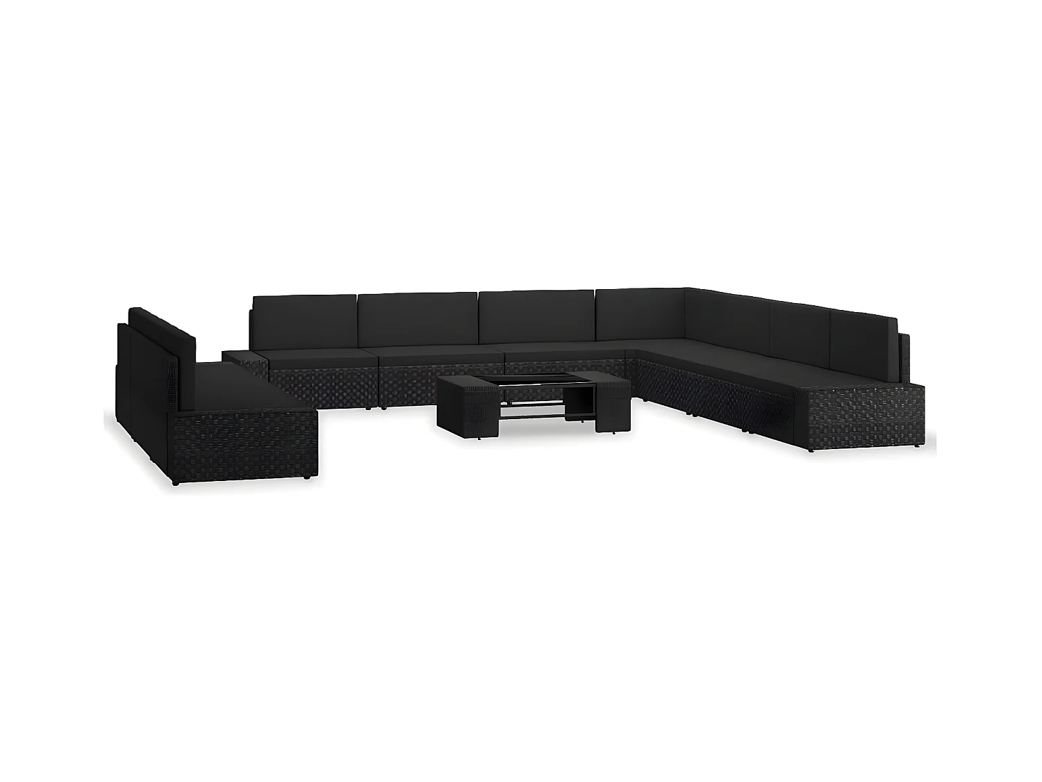 Muebles de jardín 10 piezas Resina mimbre Negro