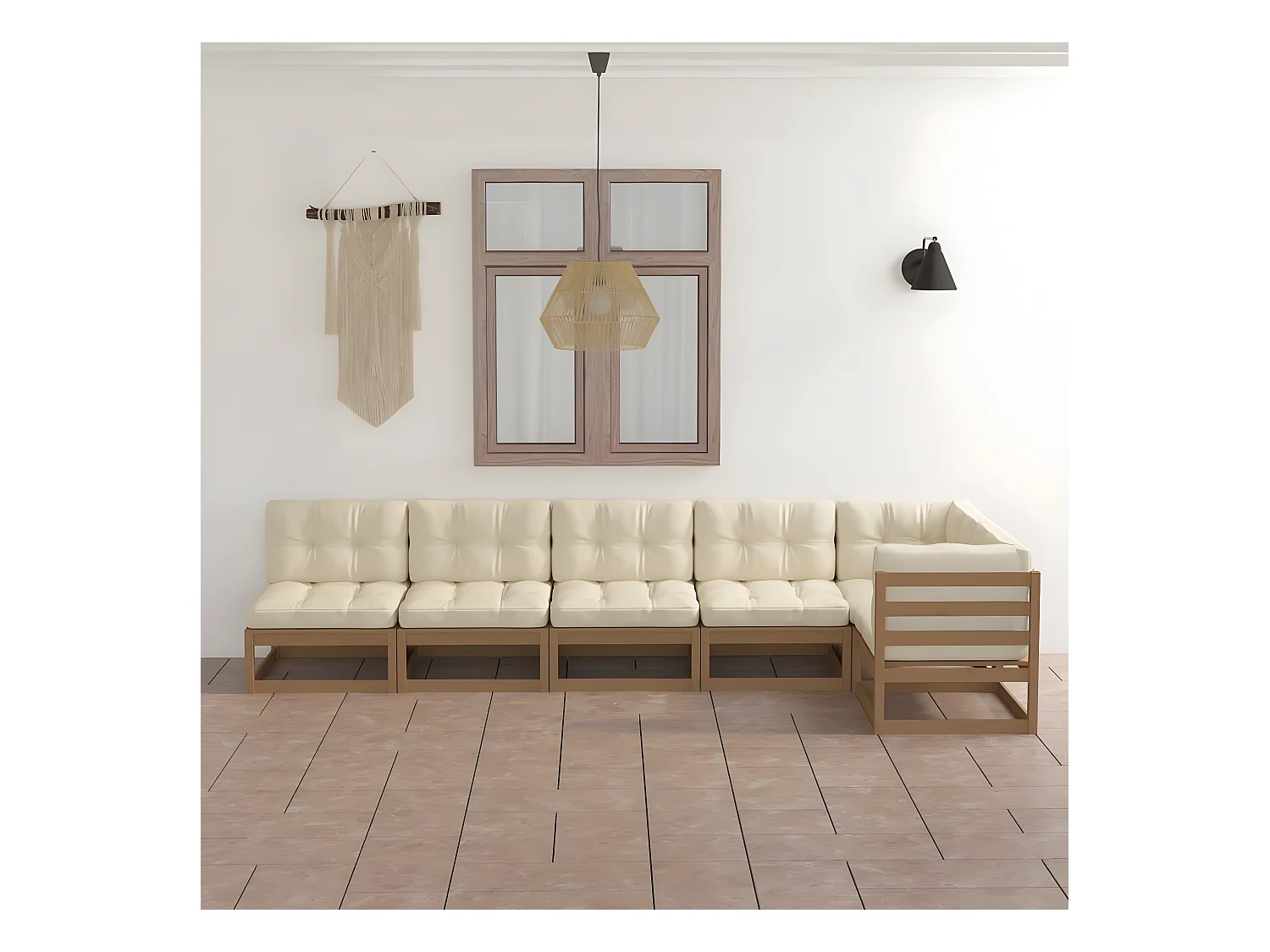 Salon de jardin 6 pcs avec coussins Bois de pin massif