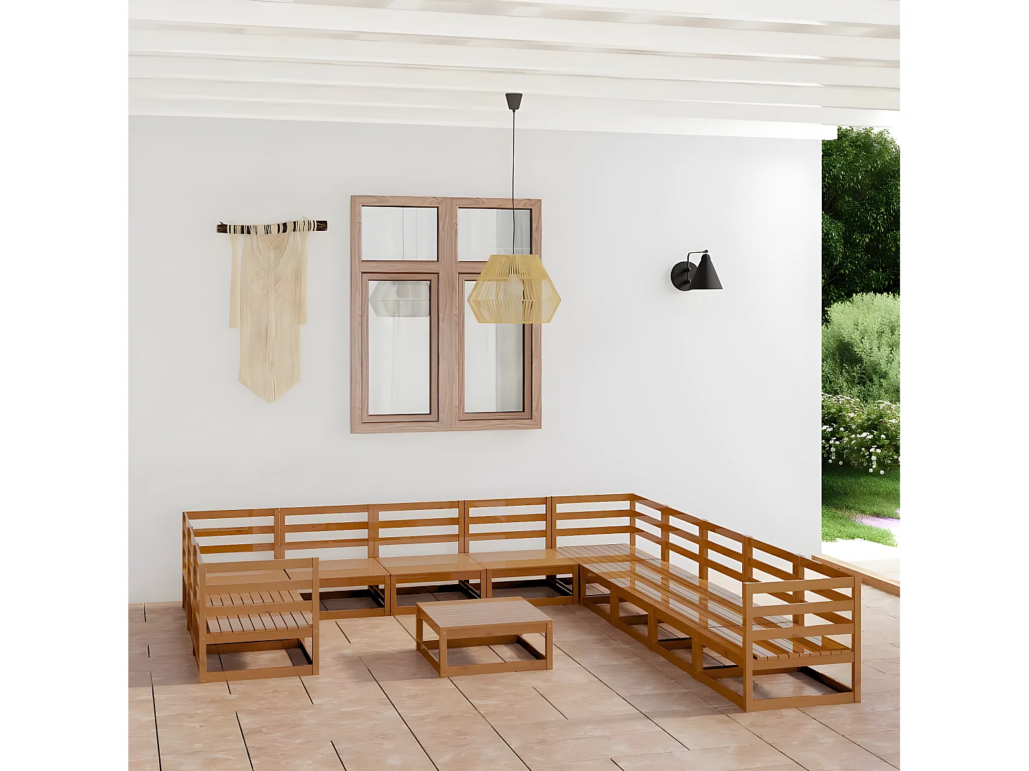 Salon de jardin 12 pcs bois de pin massif
