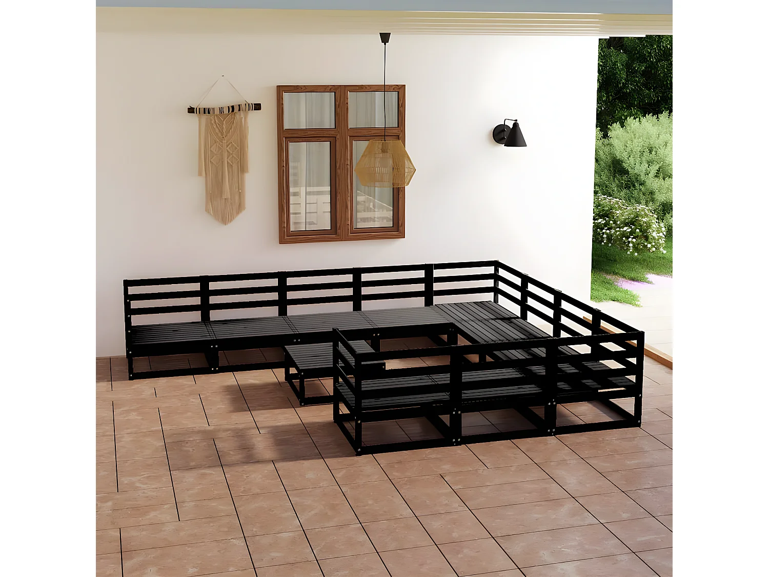 Salon de jardin 11 pcs bois de pin massif