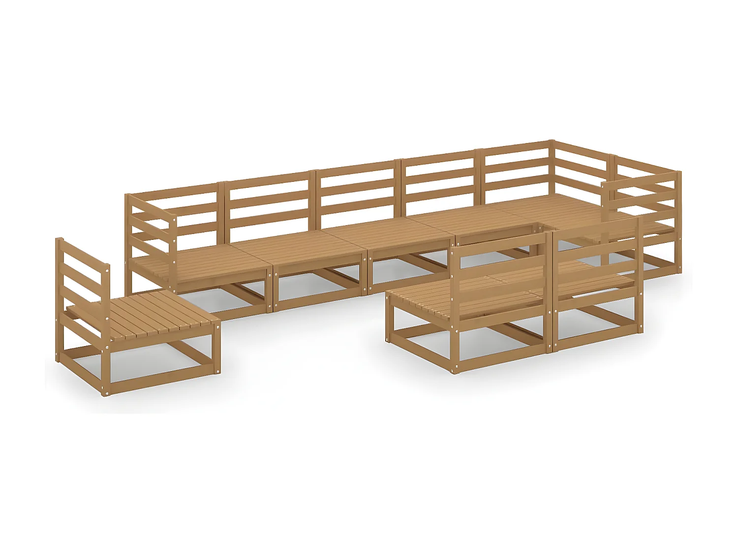 Salon de jardin 9 pcs marron miel bois de pin massif