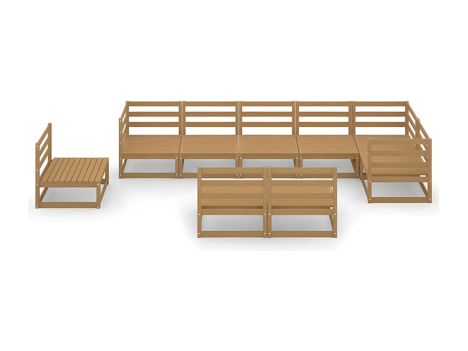 Salon de jardin 9 pcs marron miel bois de pin massif