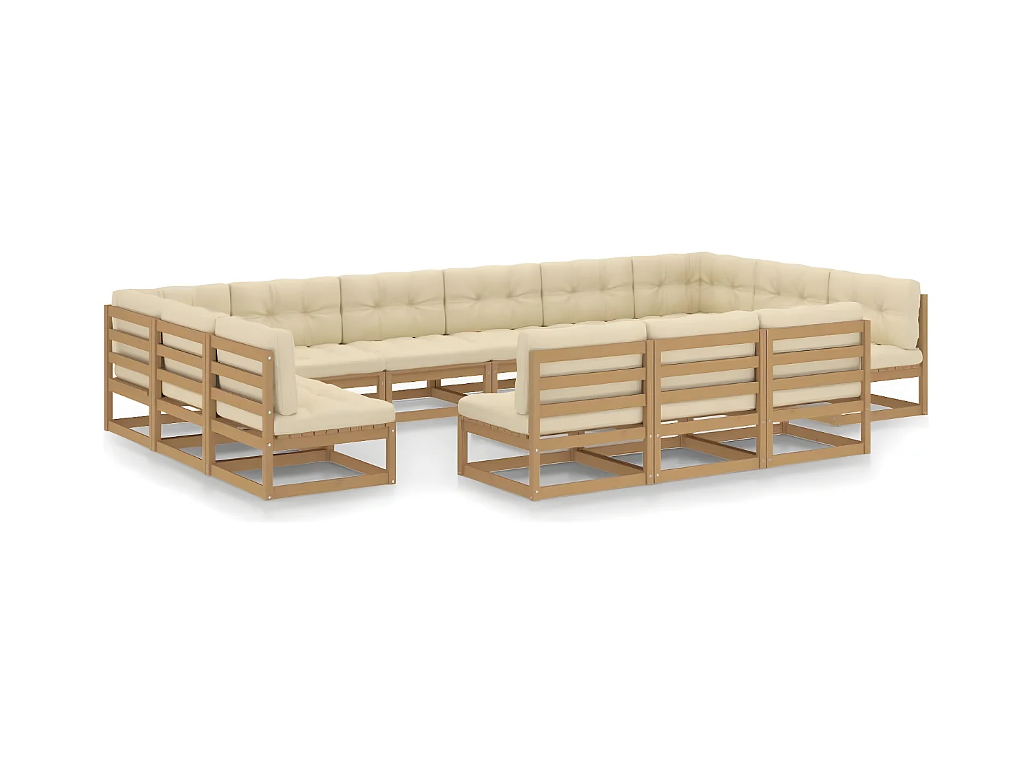 Salon de jardin 13 pcs avec coussins Marron miel Bois de pin