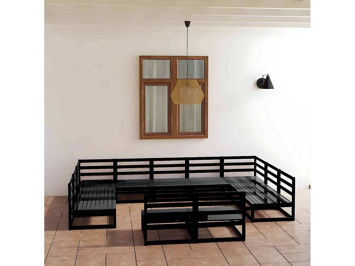 Salon de jardin 11 pcs bois de pin massif