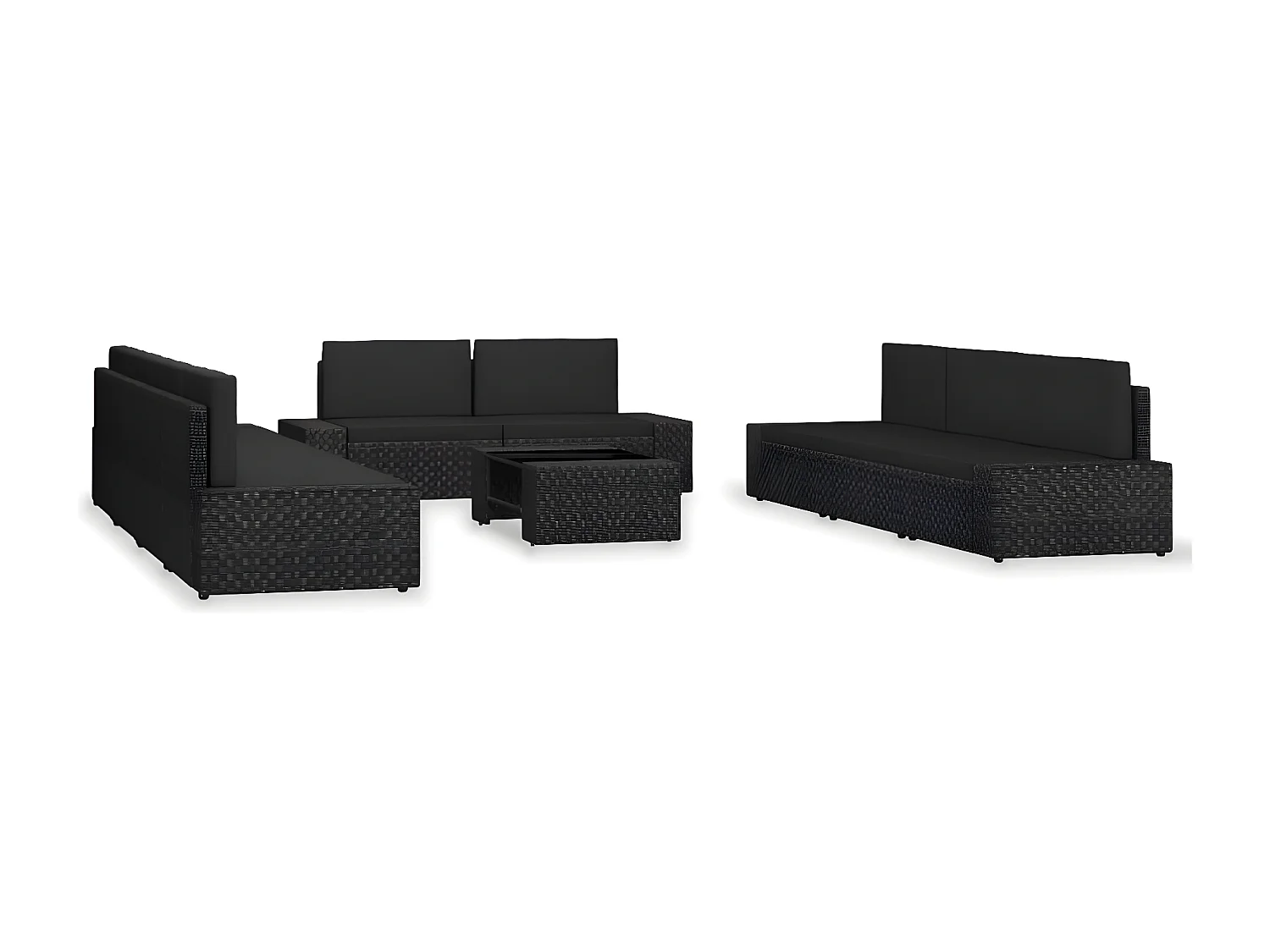 Salon de jardin 10 pcs Résine tressée Noir