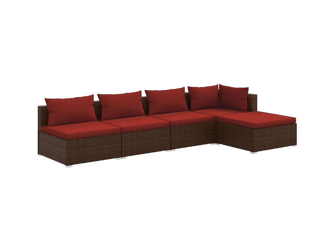 Salon de jardin 5 pcs avec coussins résine tressée marron