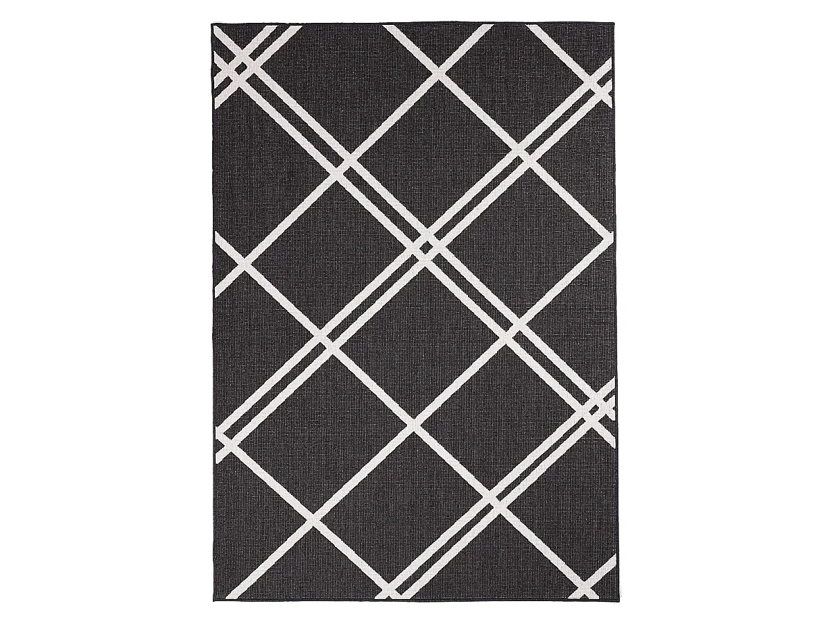 Tapis extérieur, kilim reversible 200x290 LYN2 AB REVERSIBLE noir et écrème