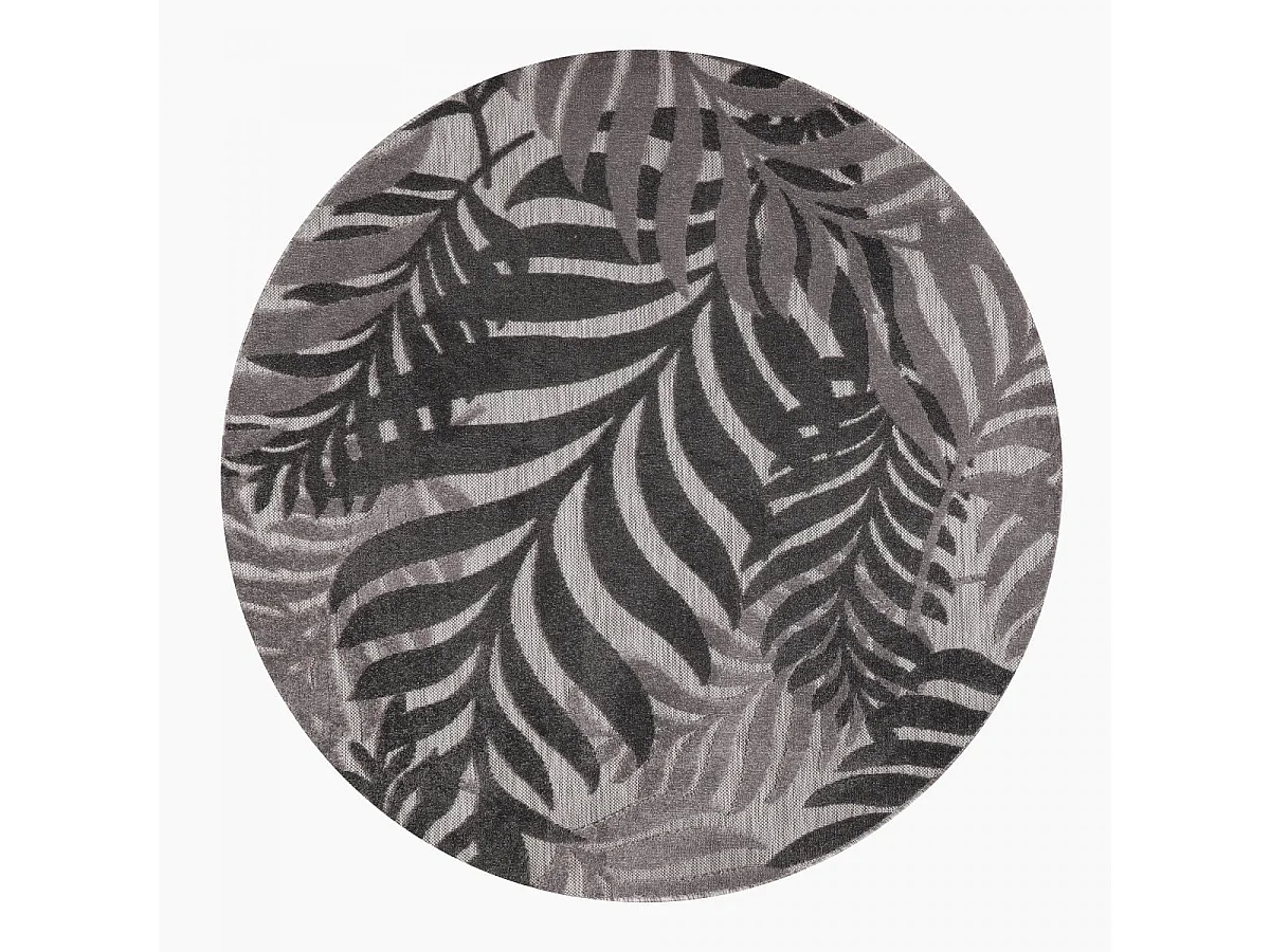 Tapis extérieur Ø200cm rond tissé kilim gris CHIMEK