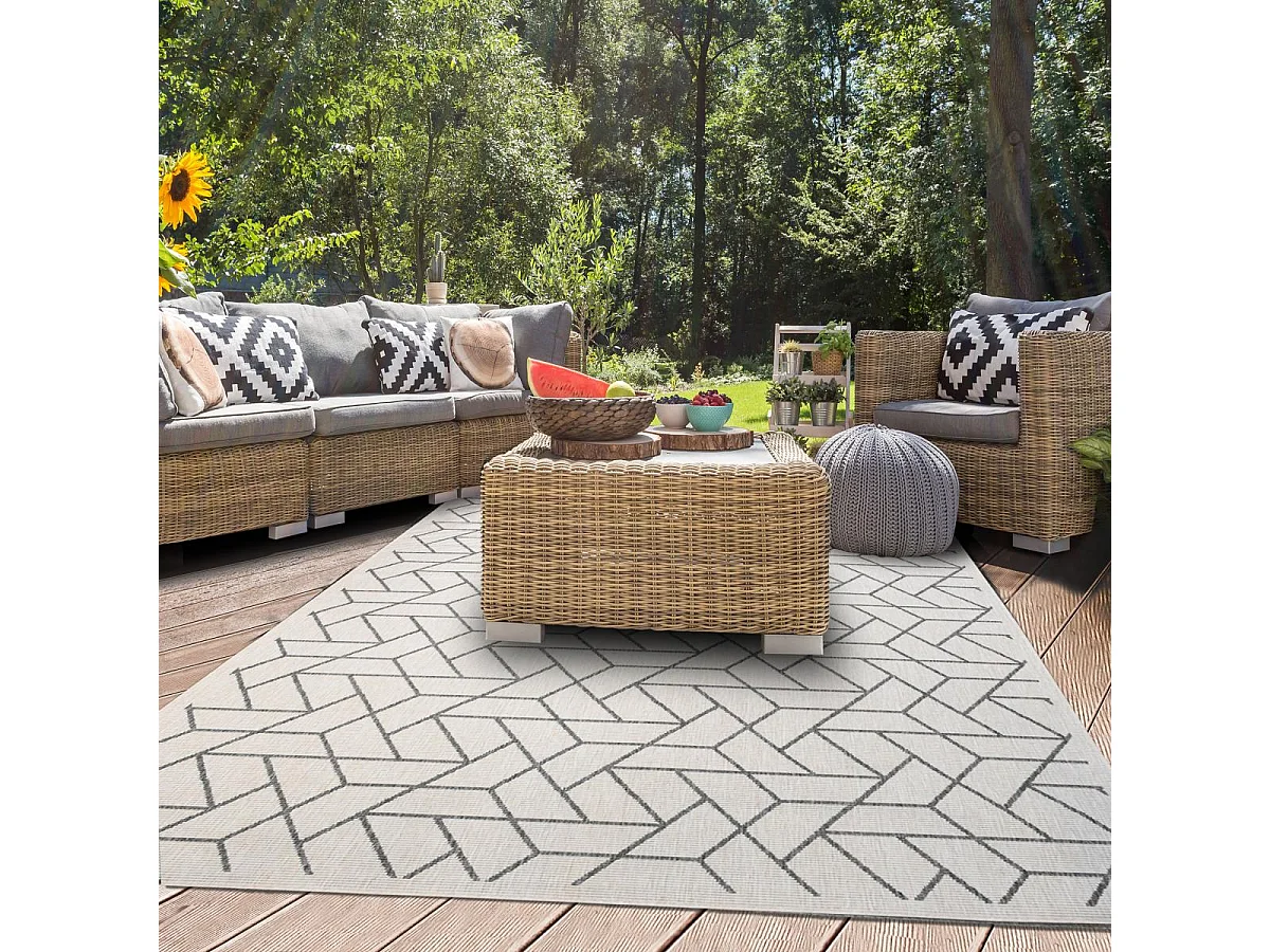 Tapis extérieur, kilim reversible 120x170 LYN2 R REVERSIBLE gris et crème