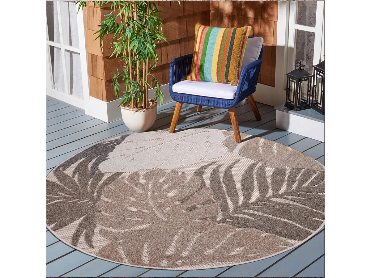 Tappeto da esterno Ø150 cm tessuto rotondo kilim beige e crema CHIMEKI