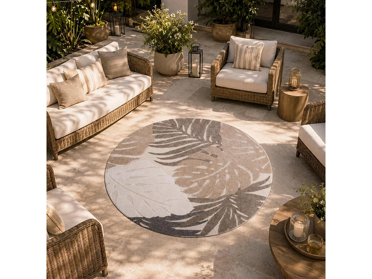 Tapis rond d'extérieur tissé kilim CHIMEKI