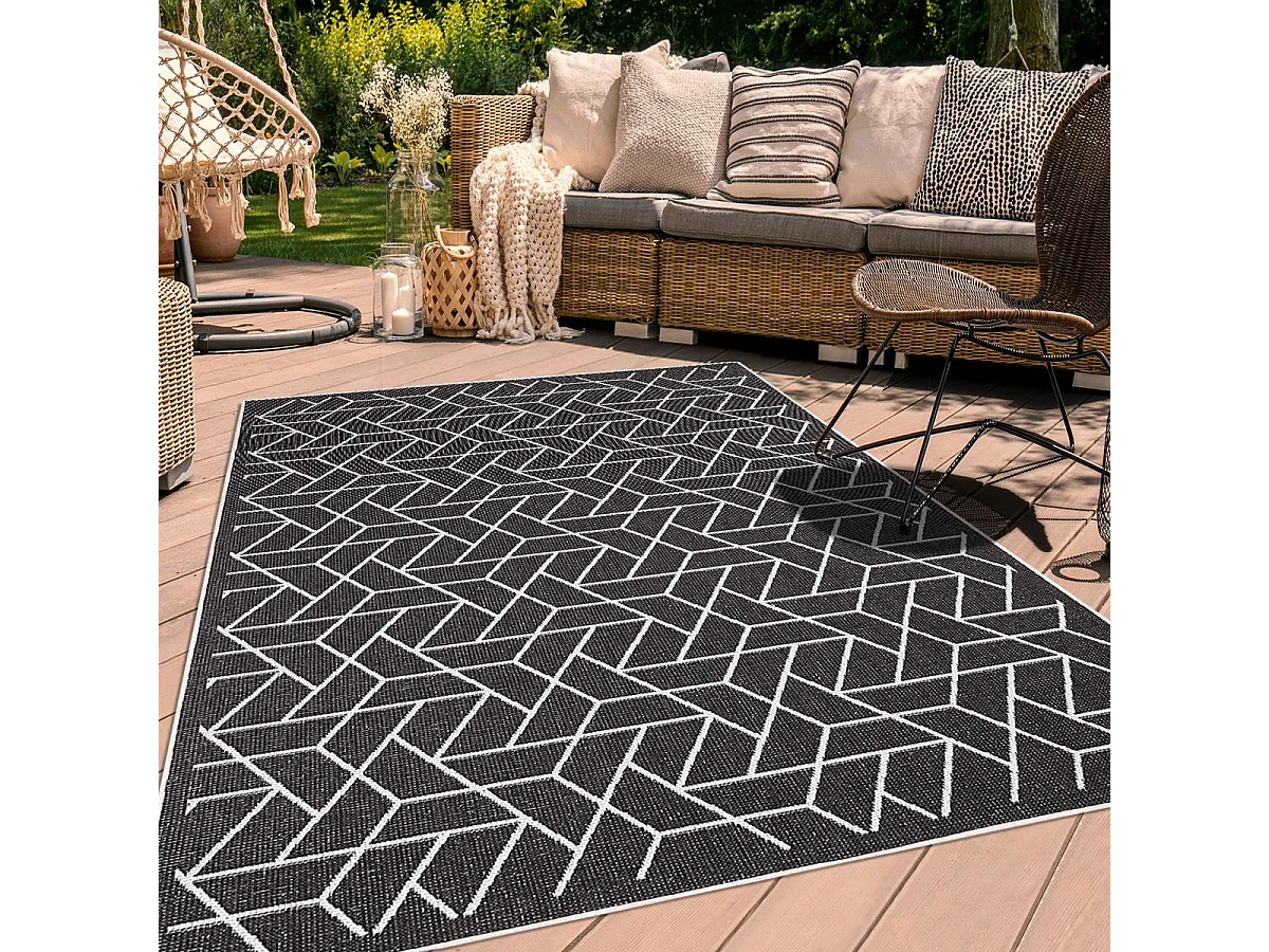 Tapis extérieur, kilim reversible 280x380 LYN2 R REVERSIBLE noir et crème