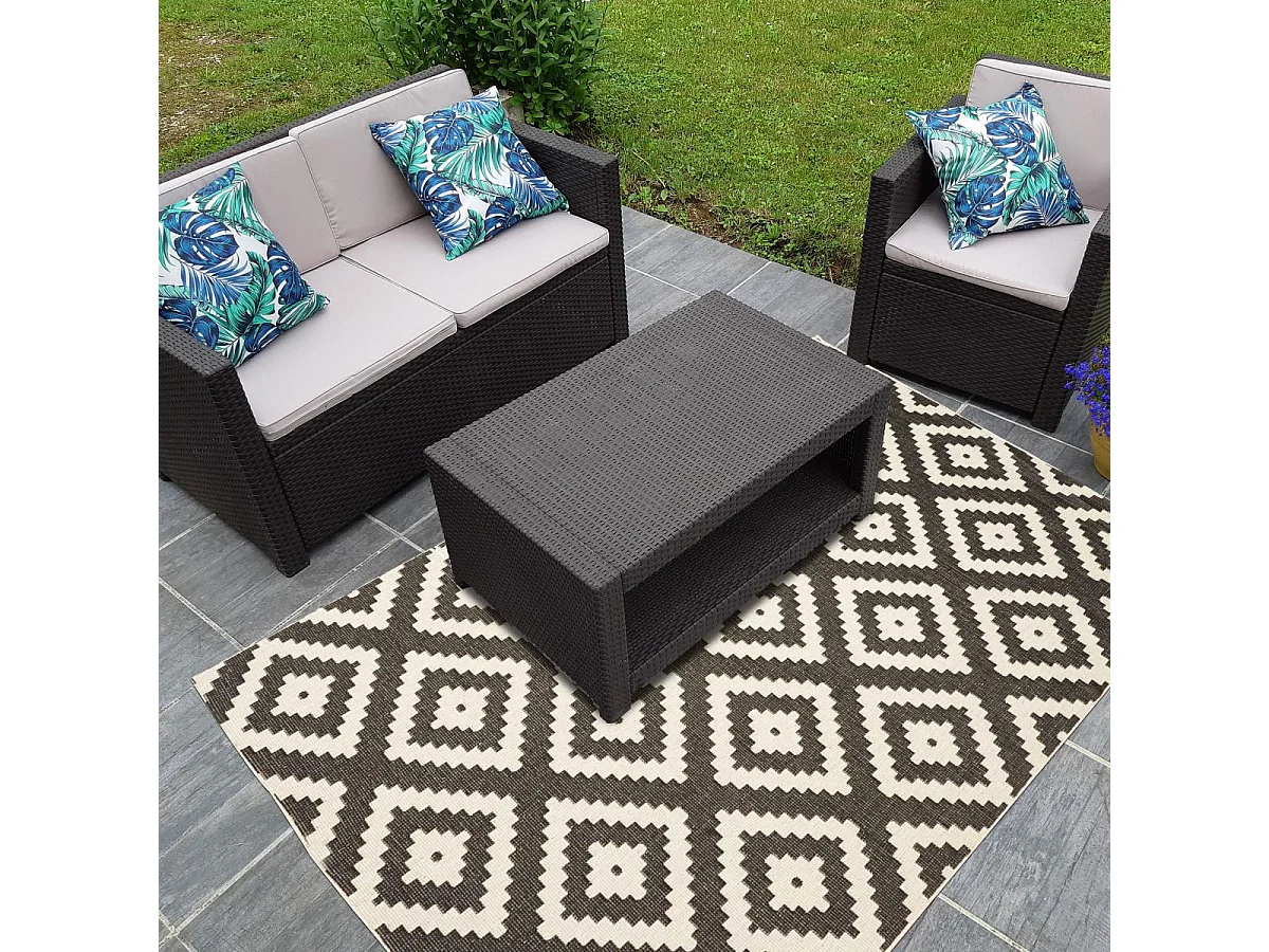 Tapis extérieur, kilim reversible 240x340 LYN2 AY REVERSIBLE noir et crème